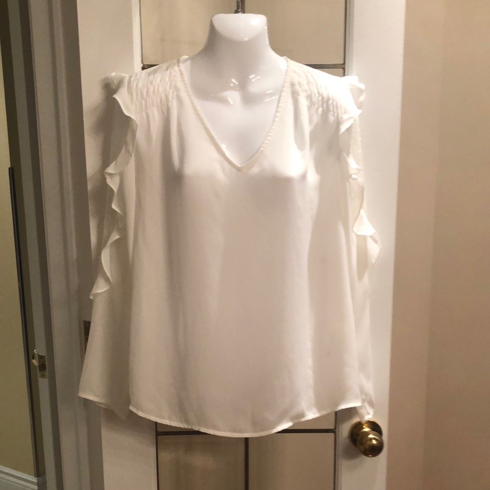 Sioni White Sheer Ruffled Lace Sleeve Top